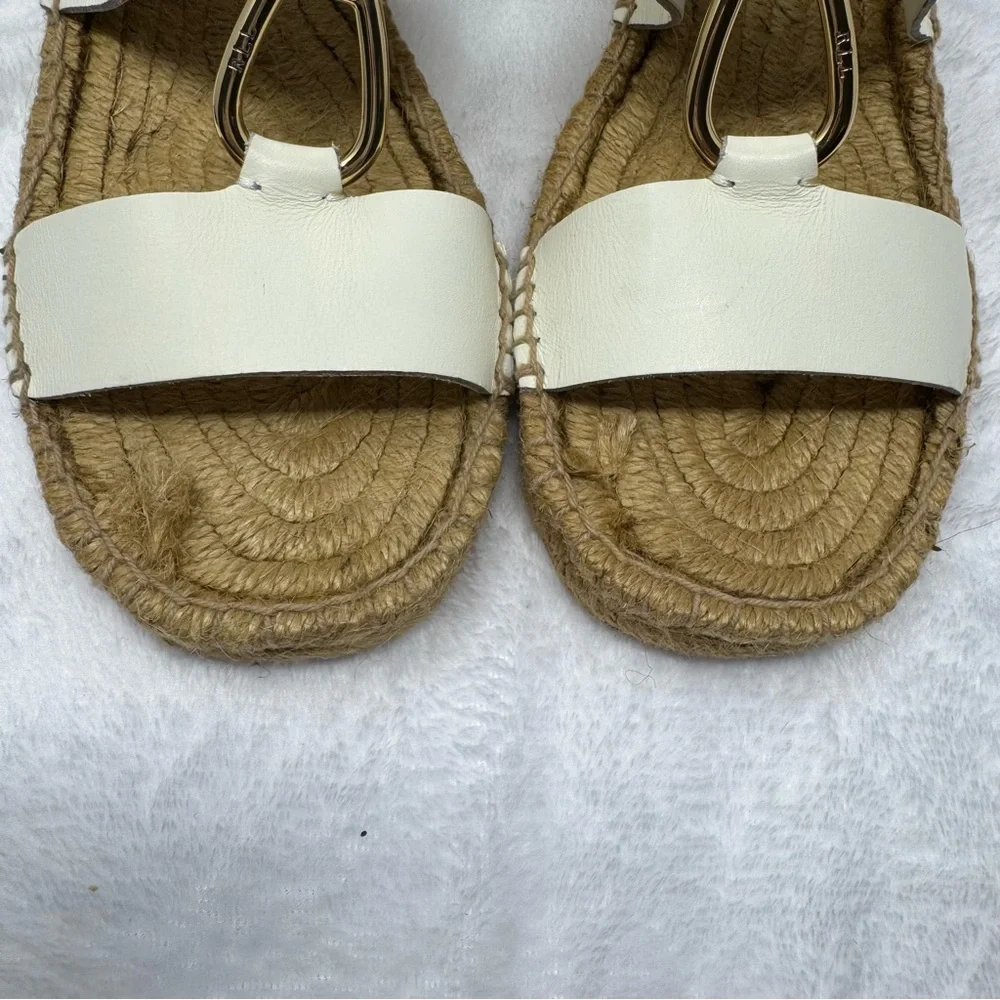 Lauren Ralph‎ Lauren White Leather Bena Wedge Espadrilles Size 7.5 Gold-tone